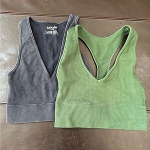 Garage Women's Ribbed V-Neck Tank Tops - Gray and Green